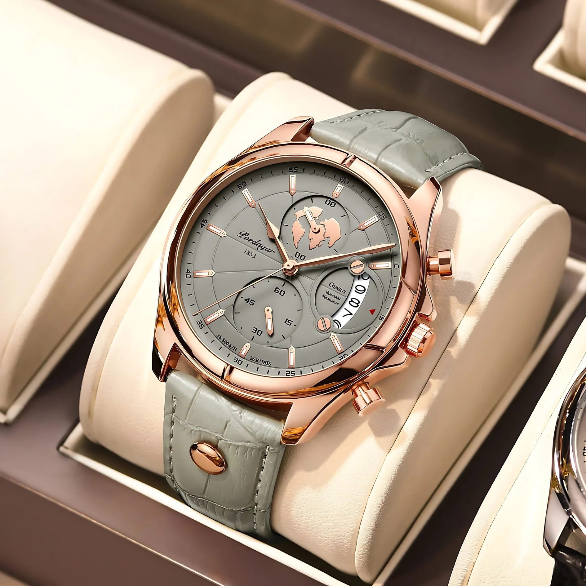 POEDAGAR ARMY Series Grey Dial Leather Strap Men's Watch